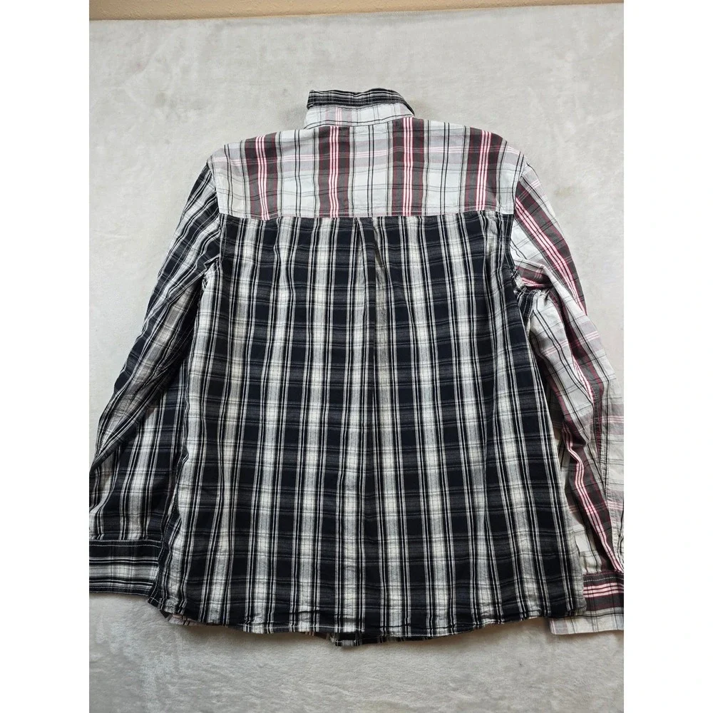True Religion Western Utility Shirt Mens 2XL Black White Red Plaid Cotton LS
